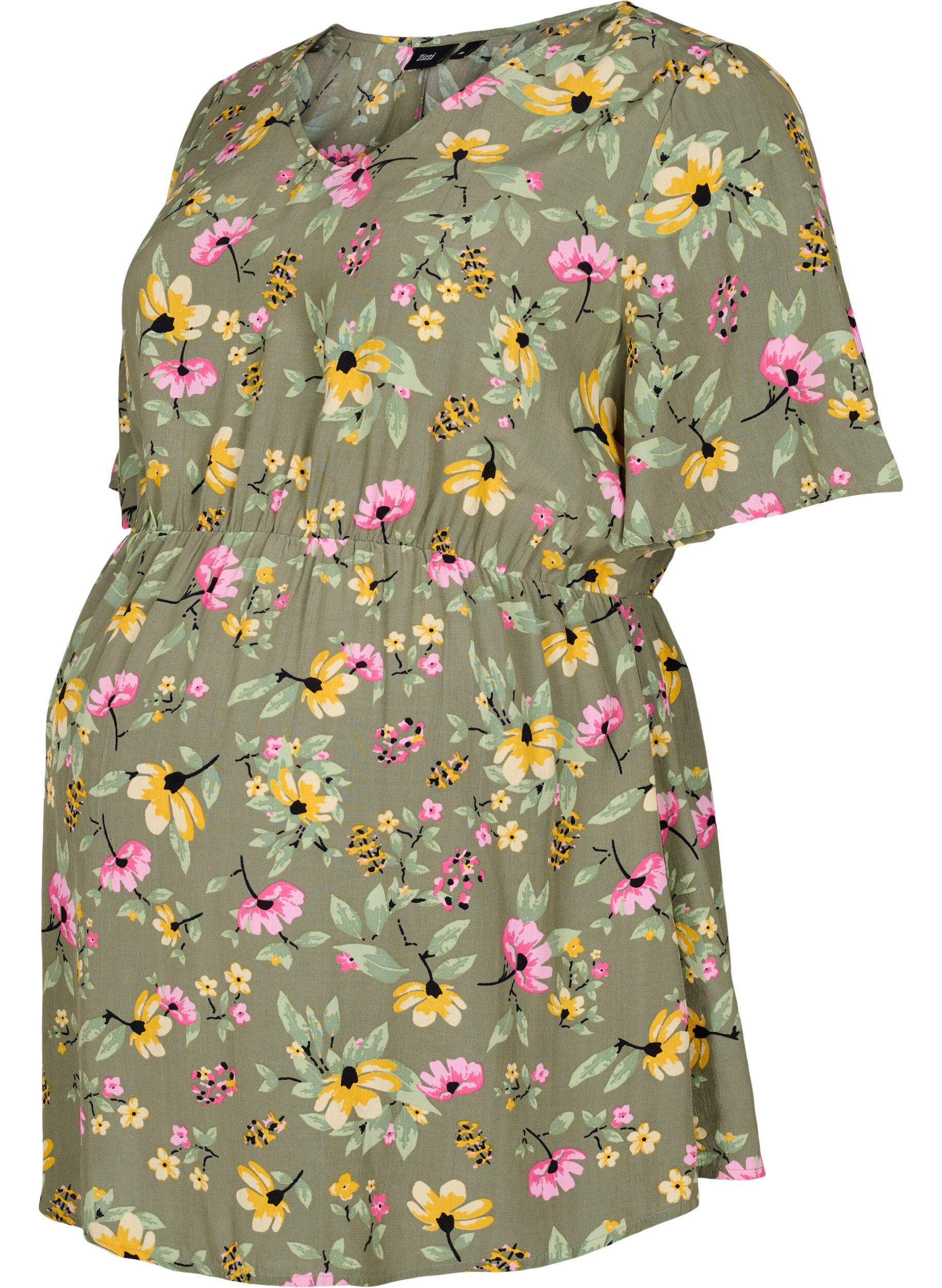 Zizzi Schwangerschaftsbluse mit Blumenmuster aus Viskose, Green Flower Print, Packshot image number 0
