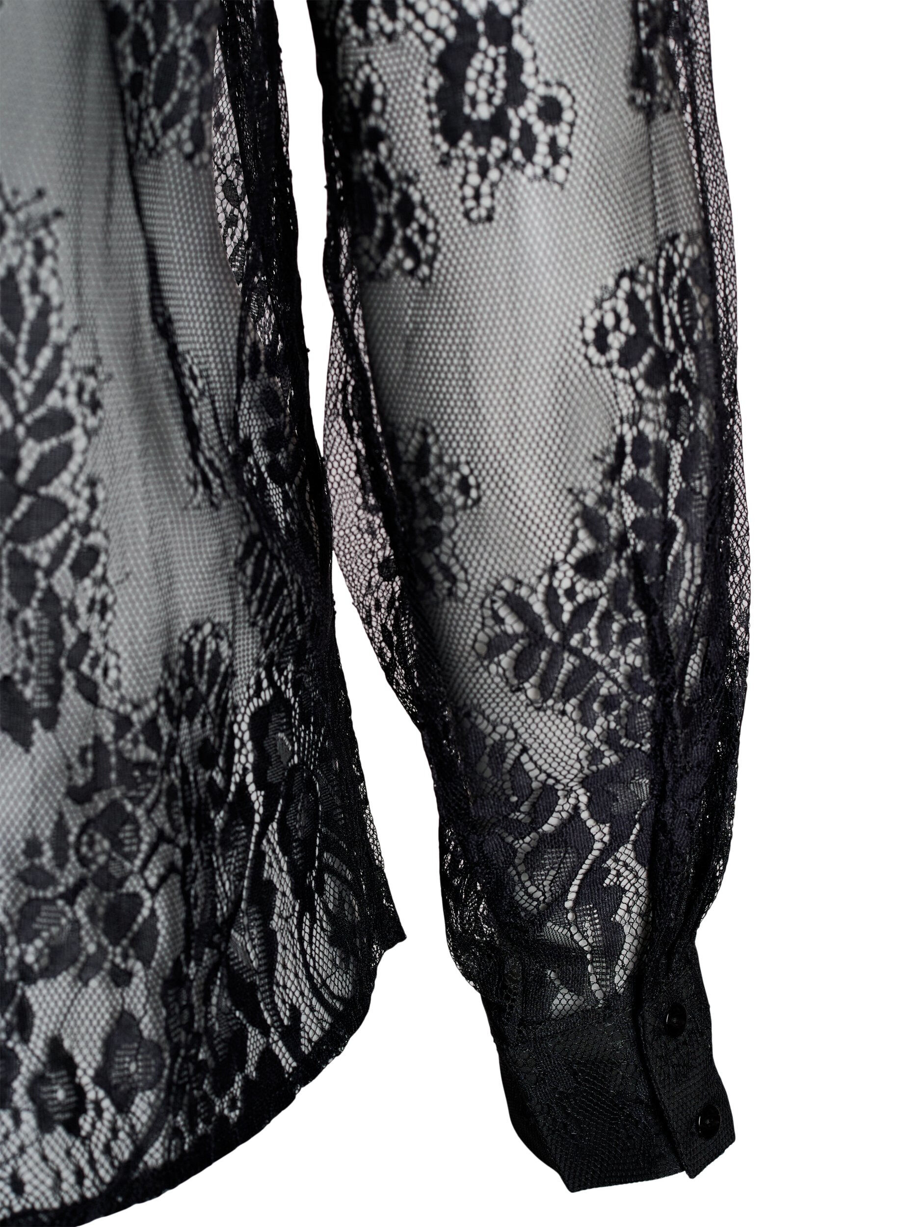 Zizzi Transparentes Spitzenhemd mit langen &Auml;rmeln, Schwarz, Packshot image number 3