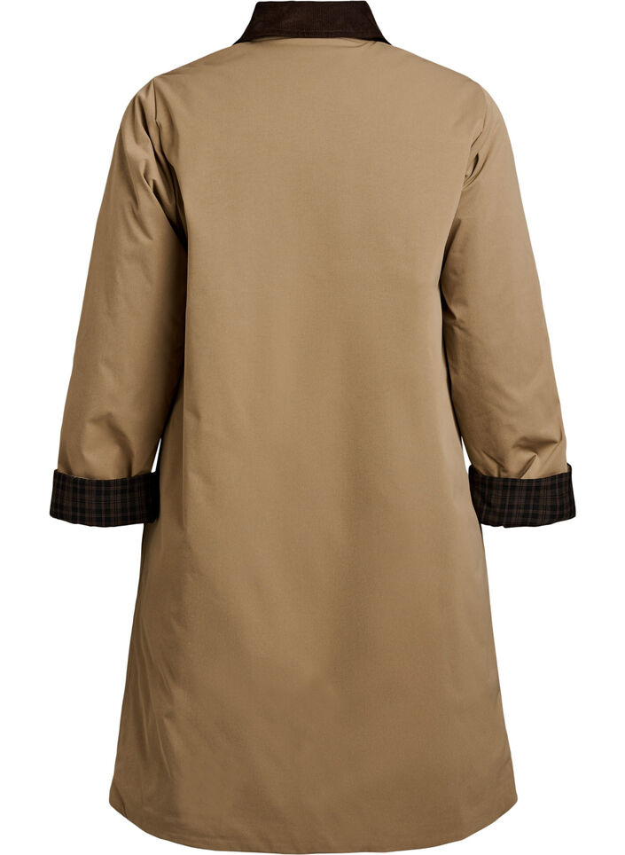 Mittellange Jacke mit Cordkragen, Beige, Packshot