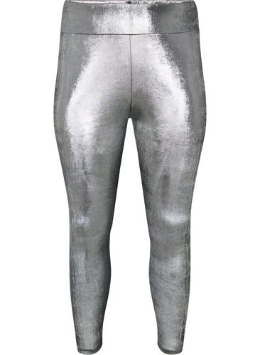 Silberne Leggings mit hoher Taille, Dark Silver, Packshot image number 0