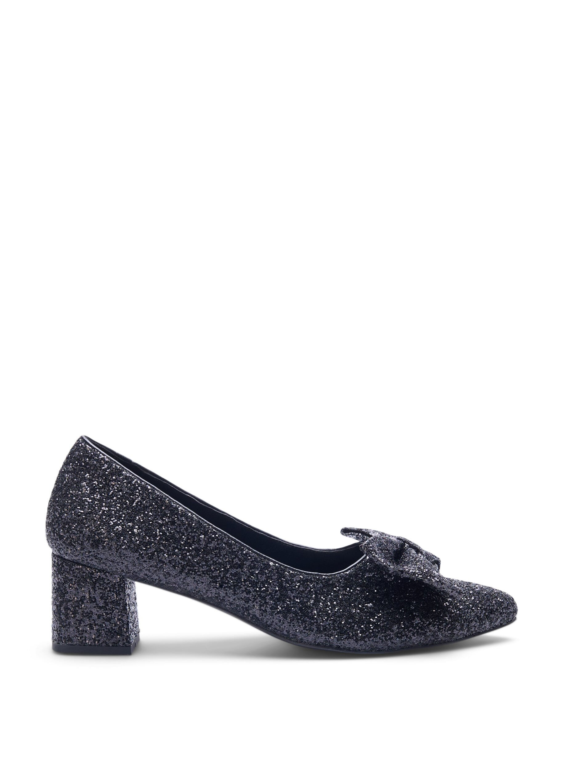 Zizzi Extra-Weite - Glitzer-Pumps mit Schleife, Schwarz, Packshot image number 0