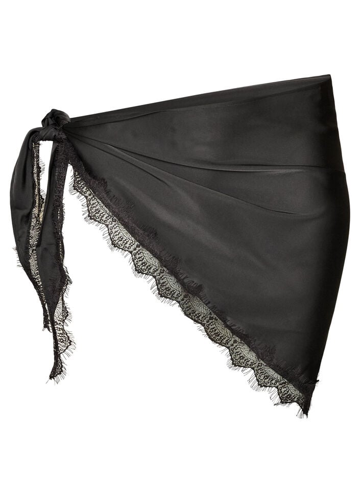 Schal aus Satin mit Spitzensaum, Schwarz, Packshot image number 0