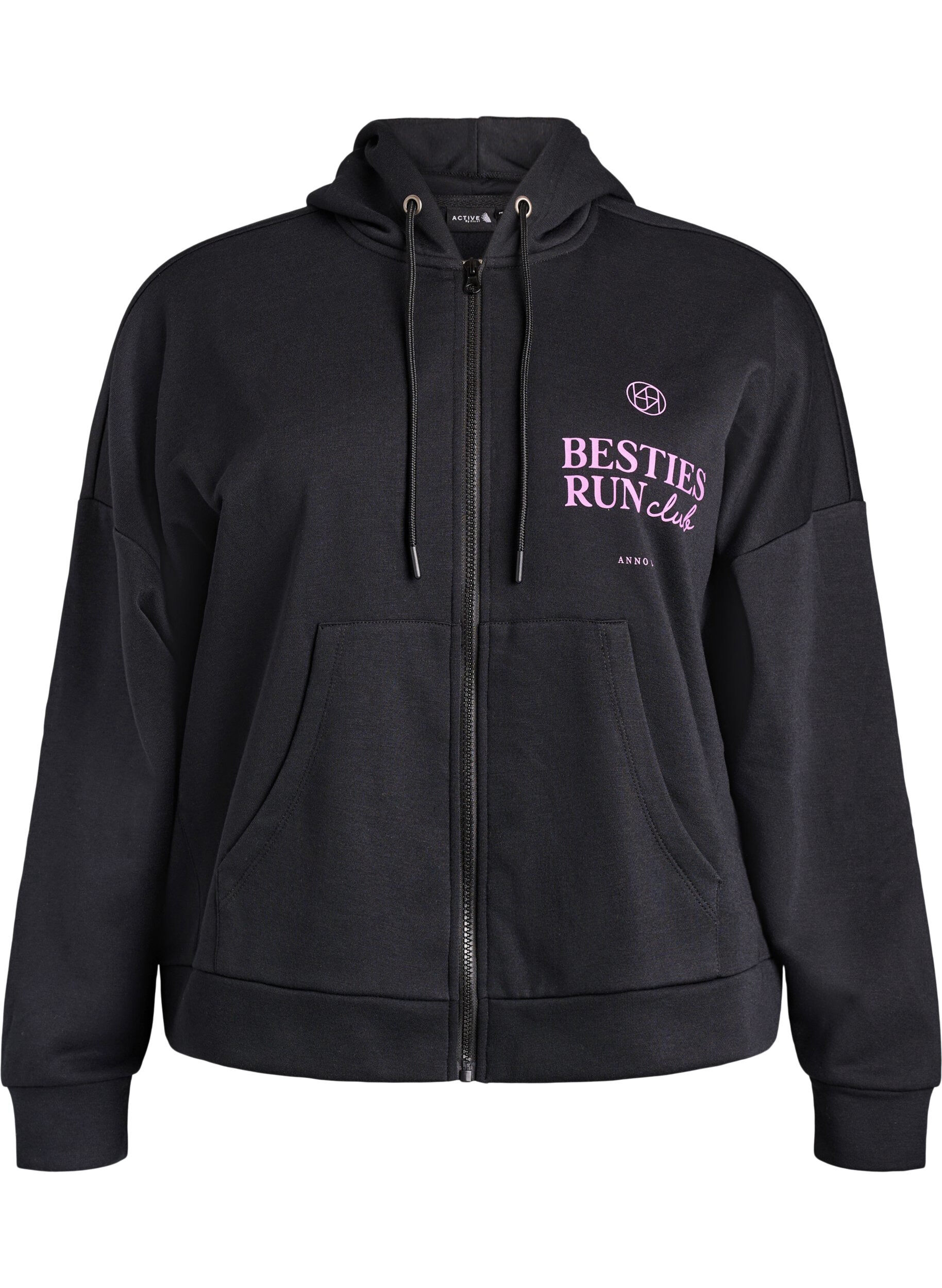 ZizziHoodie mit Rei&szlig;verschluss und Brustprint, Schwarz, Packshot image number 0
