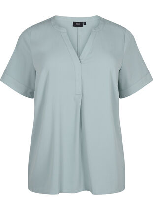 Kurzärmelige Bluse mit V-Ausschnitt, Chinois Green, Packshot image number 0
