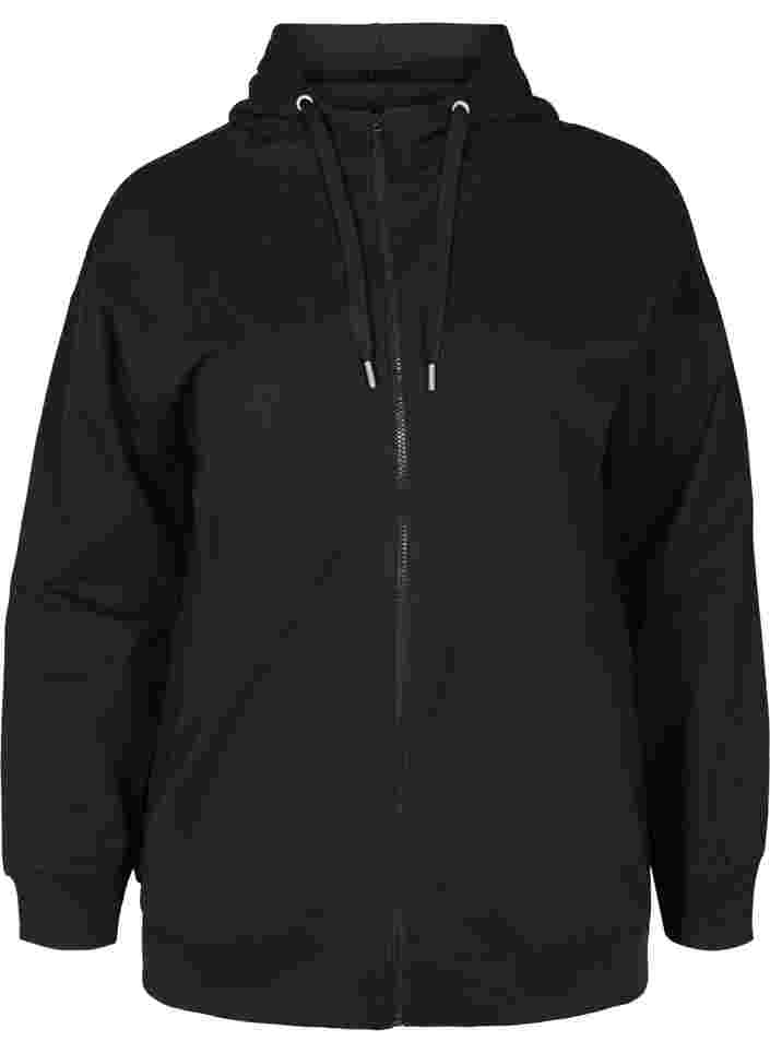Sweat-Cardigan mit Reißverschluss und Kapuze, Black, Packshot image number 0