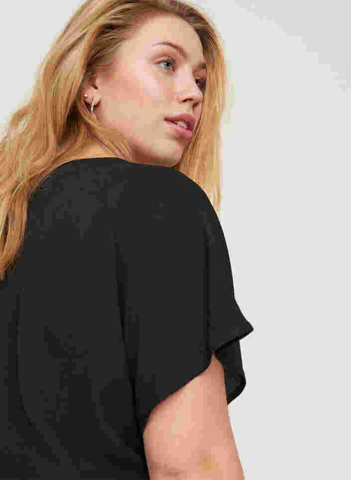 Bluse mit kurzen Ärmeln und Rundhalsausschnitt, Black, Model image number 2