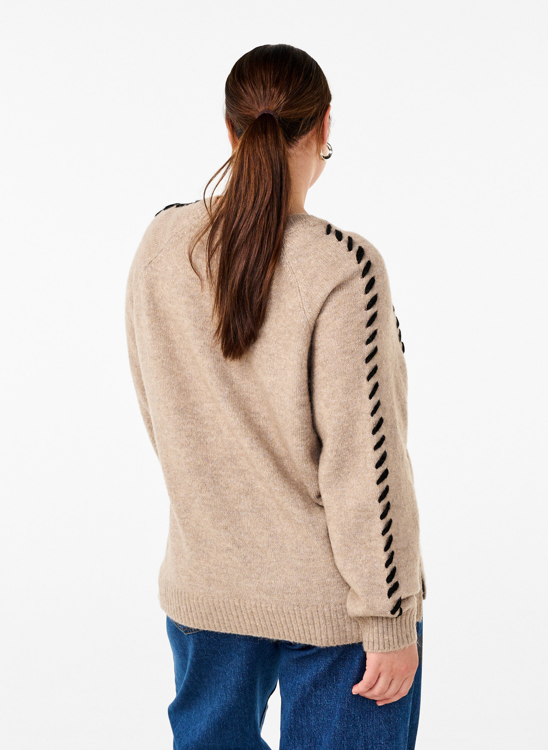 Zizzi Strickbluse mit Ziern&auml;hten, Desert T.Wh.Mel.Comb, Model image number 1