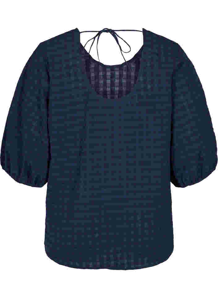 Strukturierte Bluse mit halben Ärmeln, Navy Blazer, Packshot image number 1