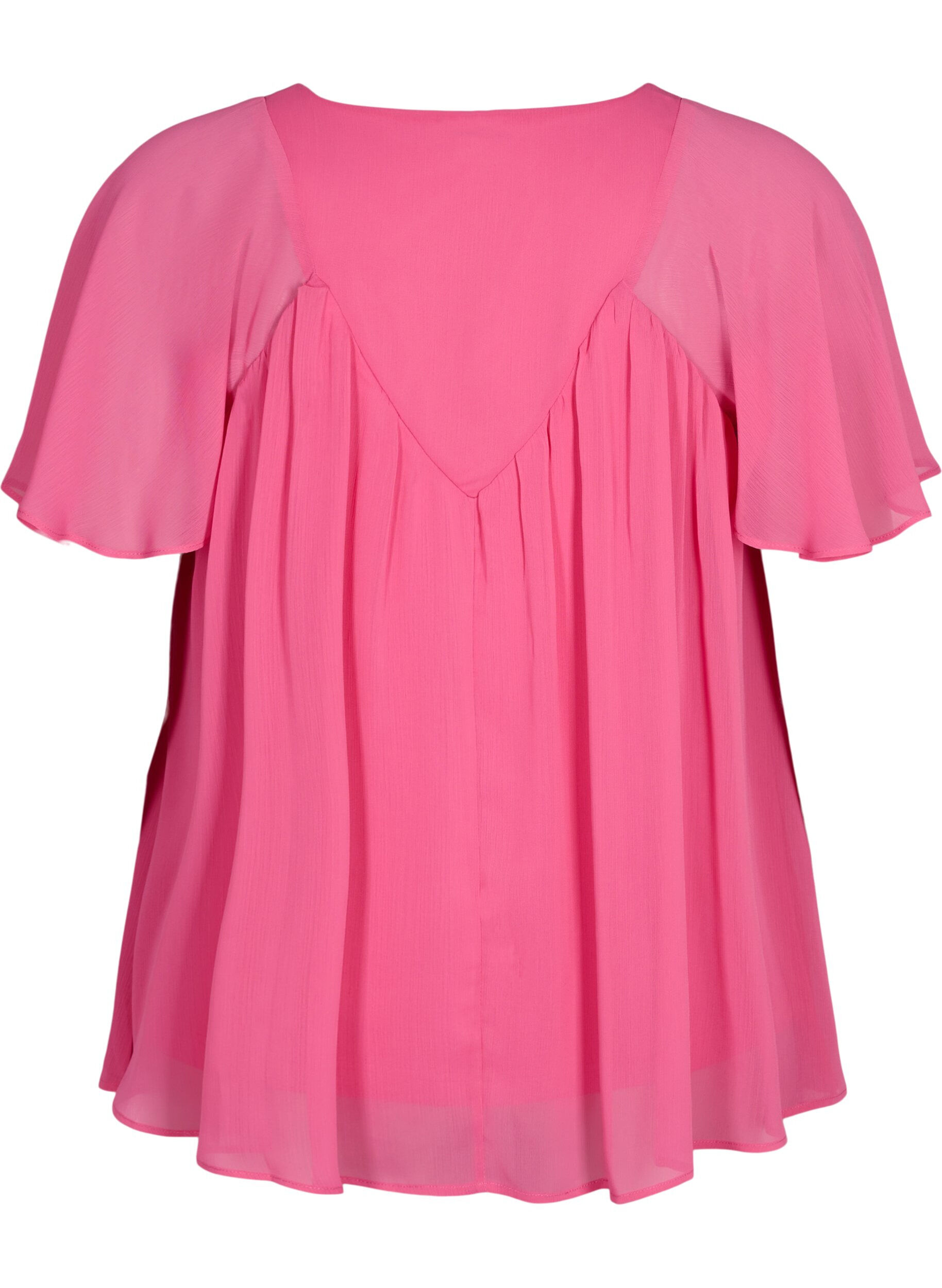 Zizzi Einfarbige Bluse mit Fledermaus&auml;rmeln und V-Ausschnitt, Shocking Pink, Packshot image number 1
