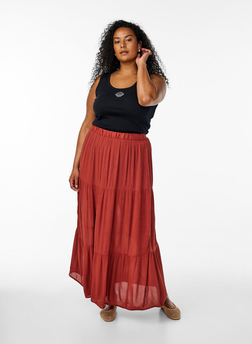 Tailleiertes Top mit Motiv, Schwarz, Model image number 1
