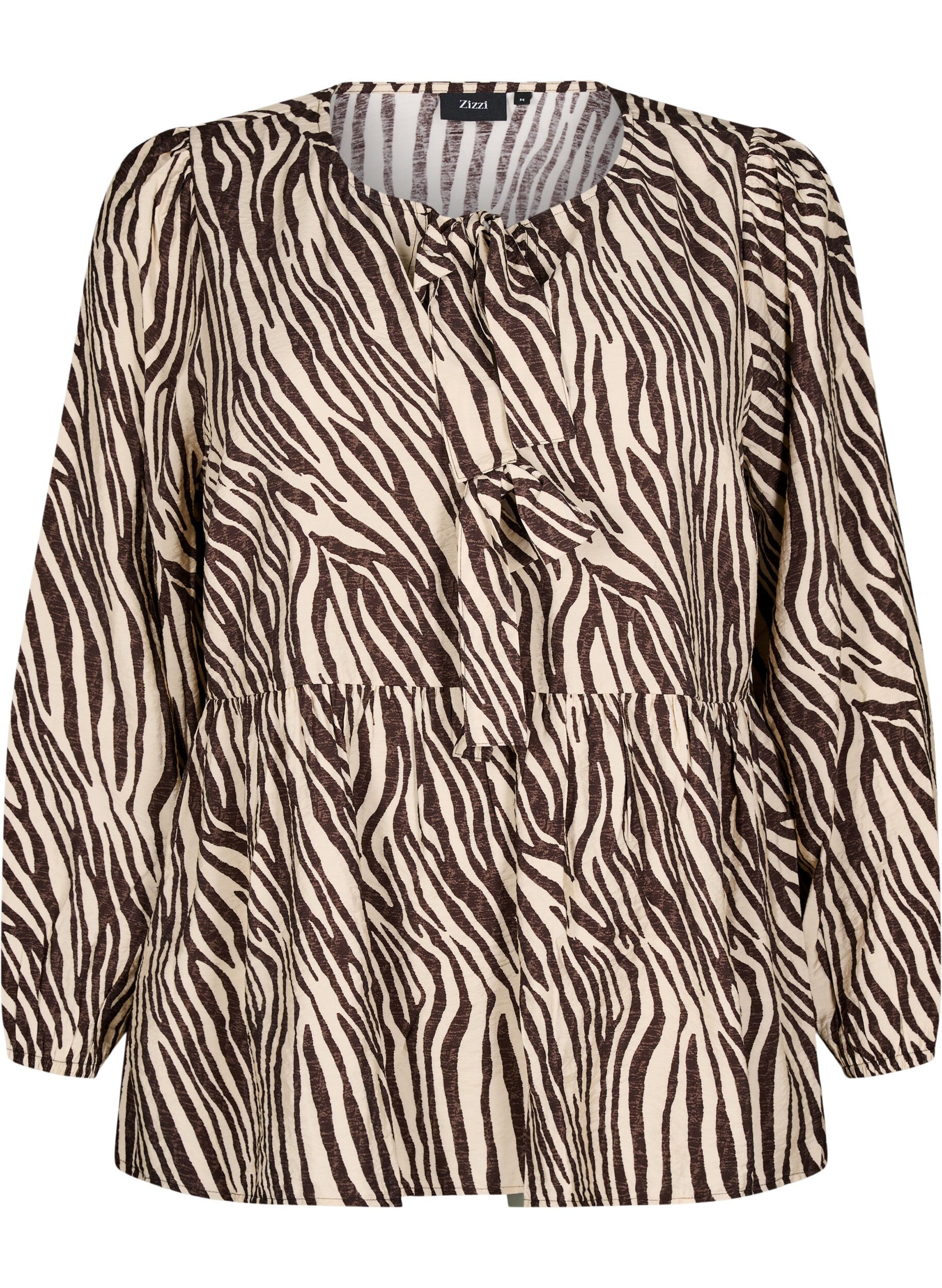 Zizzi Peplum-Bluse mit Bindedetail und Zebraprint, Braun, Packshot image number 0