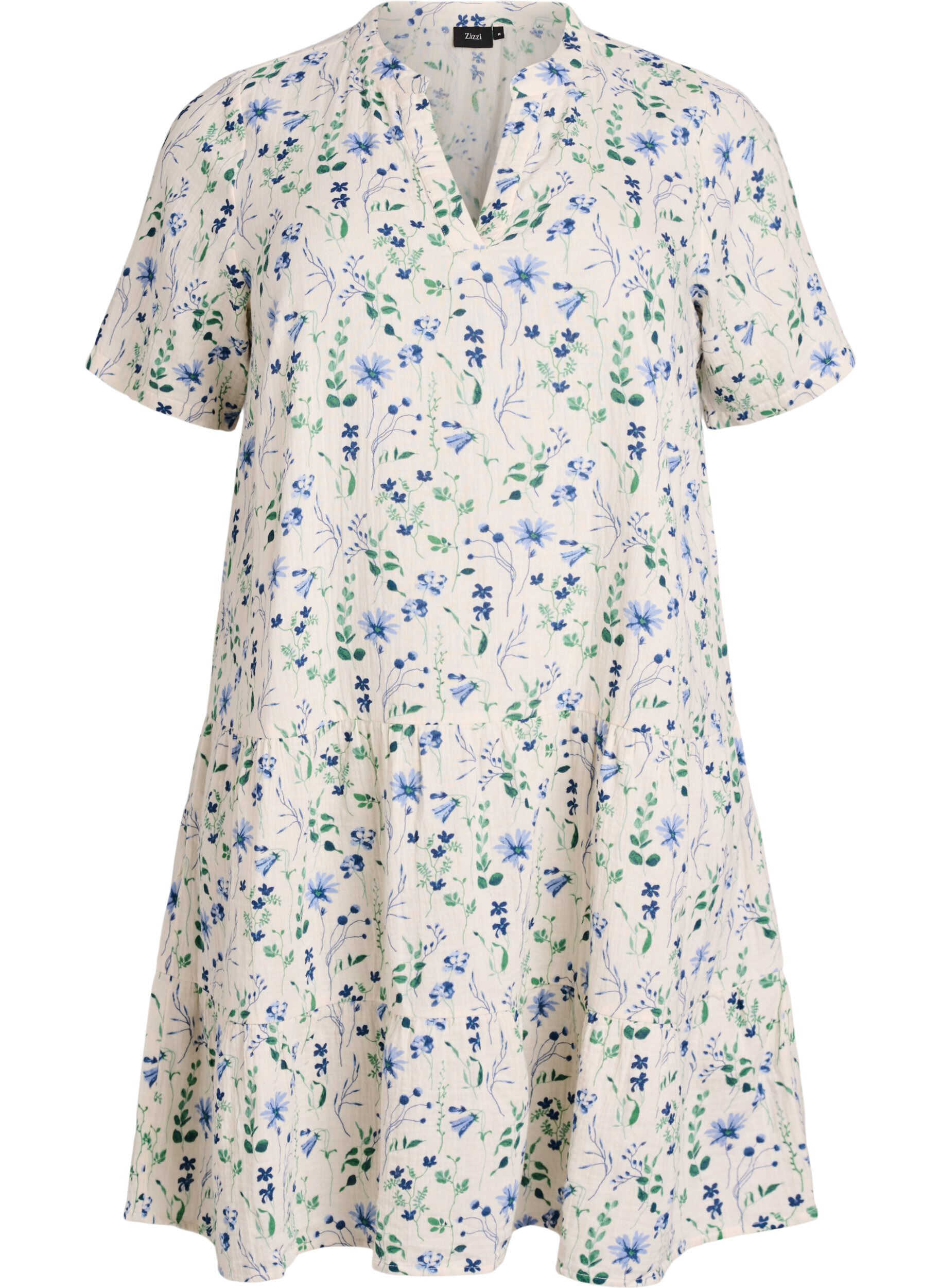 ZizziKurzes A-Linien-Kleid aus Baumwollmusselin, Beige, Packshot image number 0