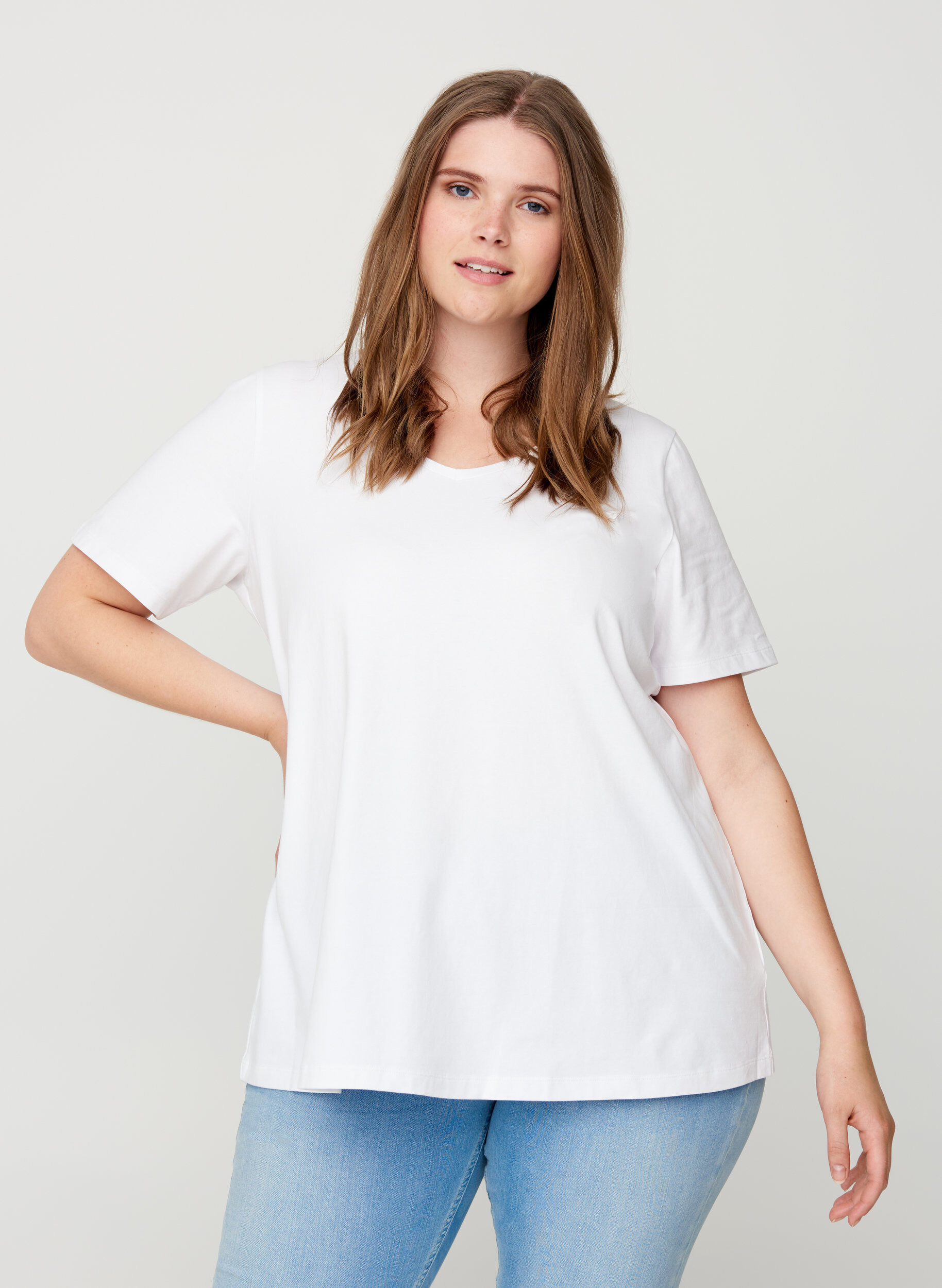 Zizzi Basic T-Shirt, Wei&szlig;, Model image number 0