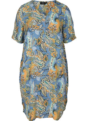 Kurzarm Kleid aus Viskose mit Knöpfen, Paisley AOP, Packshot image number 0