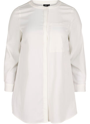 Schlichte lange Bluse mit Tasche, Warm Off-white, Packshot image number 0