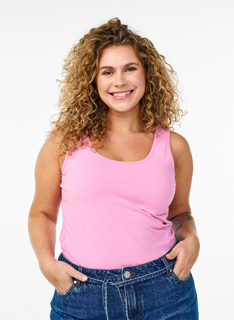 Solide Farbe Grundoberteil aus Baumwolle, Pink, Model image number 0