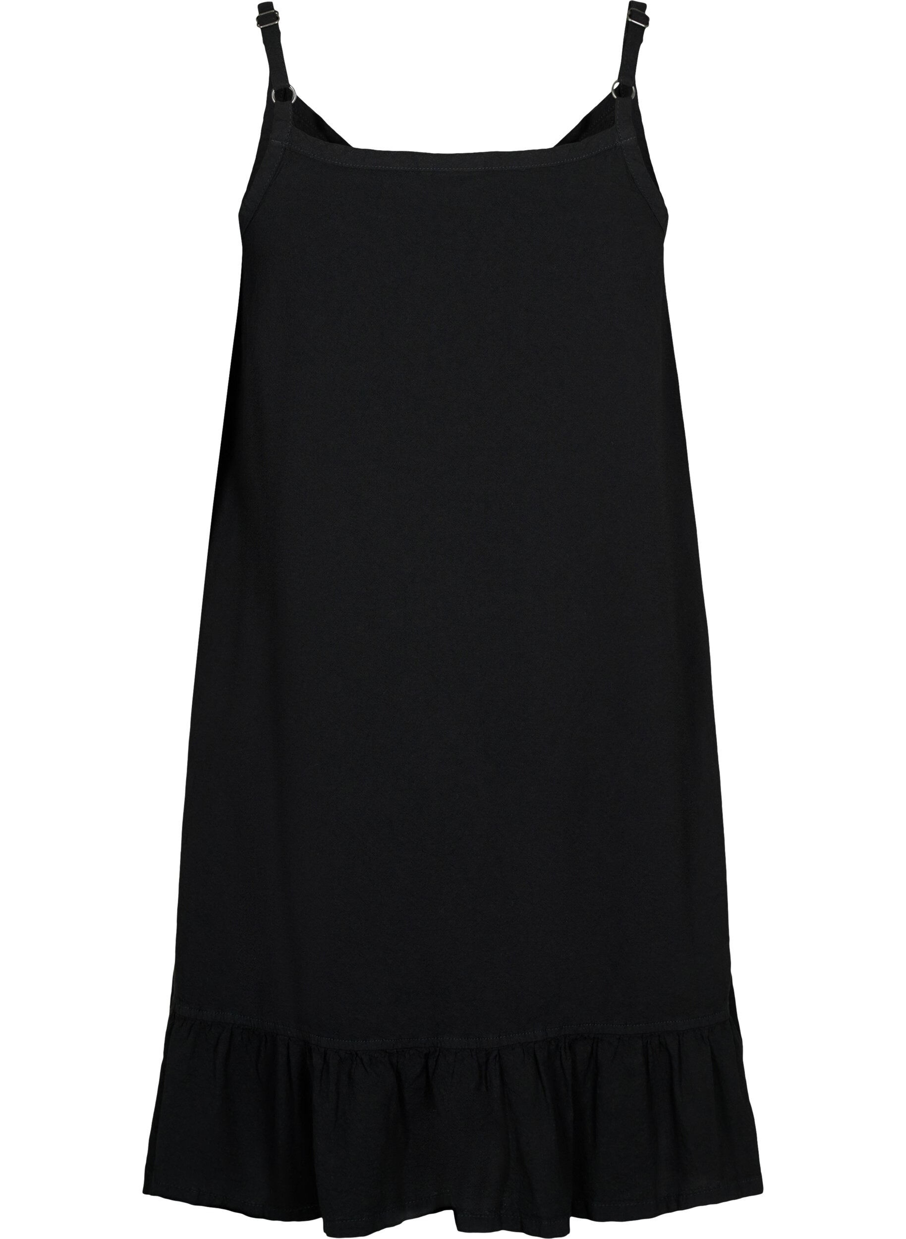 Zizzi Baumwollkleid mit d&uuml;nnen Tr&auml;gern und A-Linie, Black, Packshot image number 1