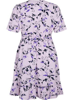 Wickelkleid mit Print und kurzen Ärmeln, Purple AOP, Packshot image number 1