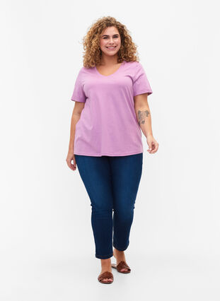 Baumwoll-T-Shirt mit V-Ausschnitt, Lavender Herb, Model image number 2