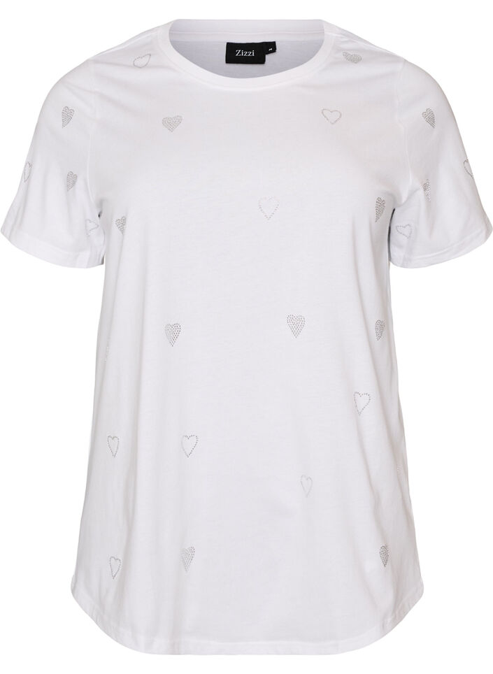 T-Shirt aus Bio-Baumwolle mit Herzen, Wei&szlig;, Packshot image number 0