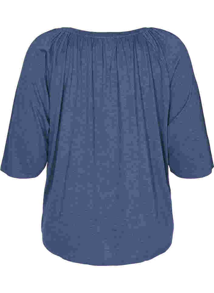 Einfarbige Bluse mit 2/4-Ärmeln, Navy Blazer Mél, Packshot image number 1