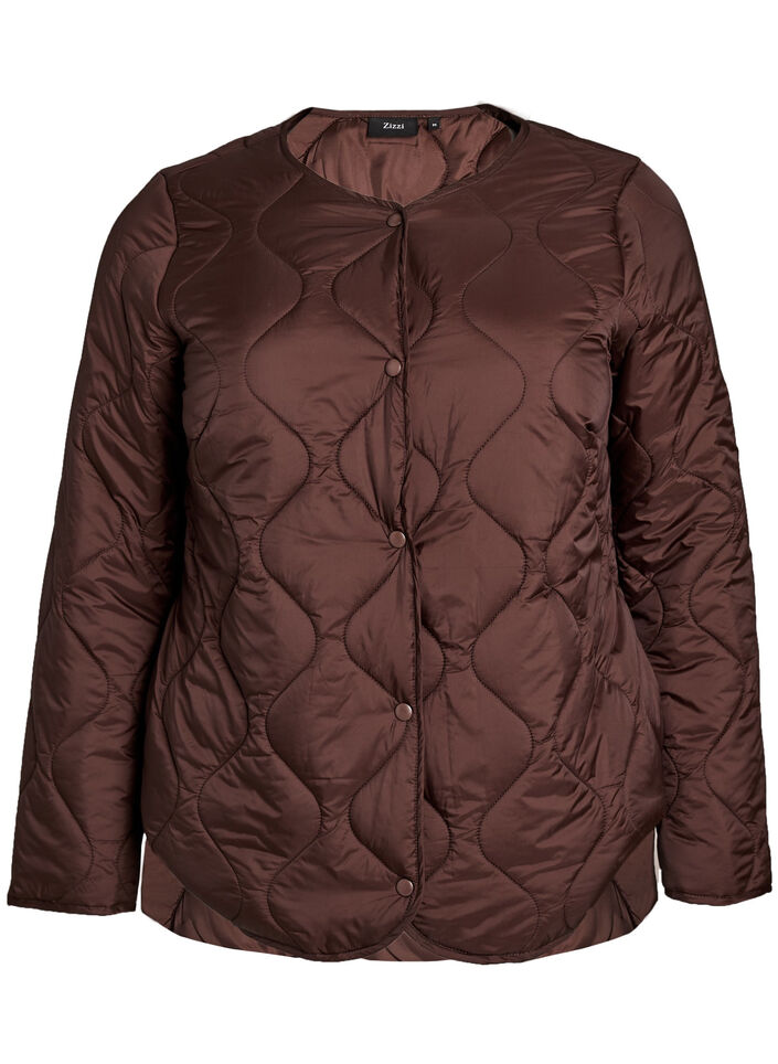 Steppjacke mit Druckkn&ouml;pfen und Rundhalsausschnitt, Braun, Packshot image number 0