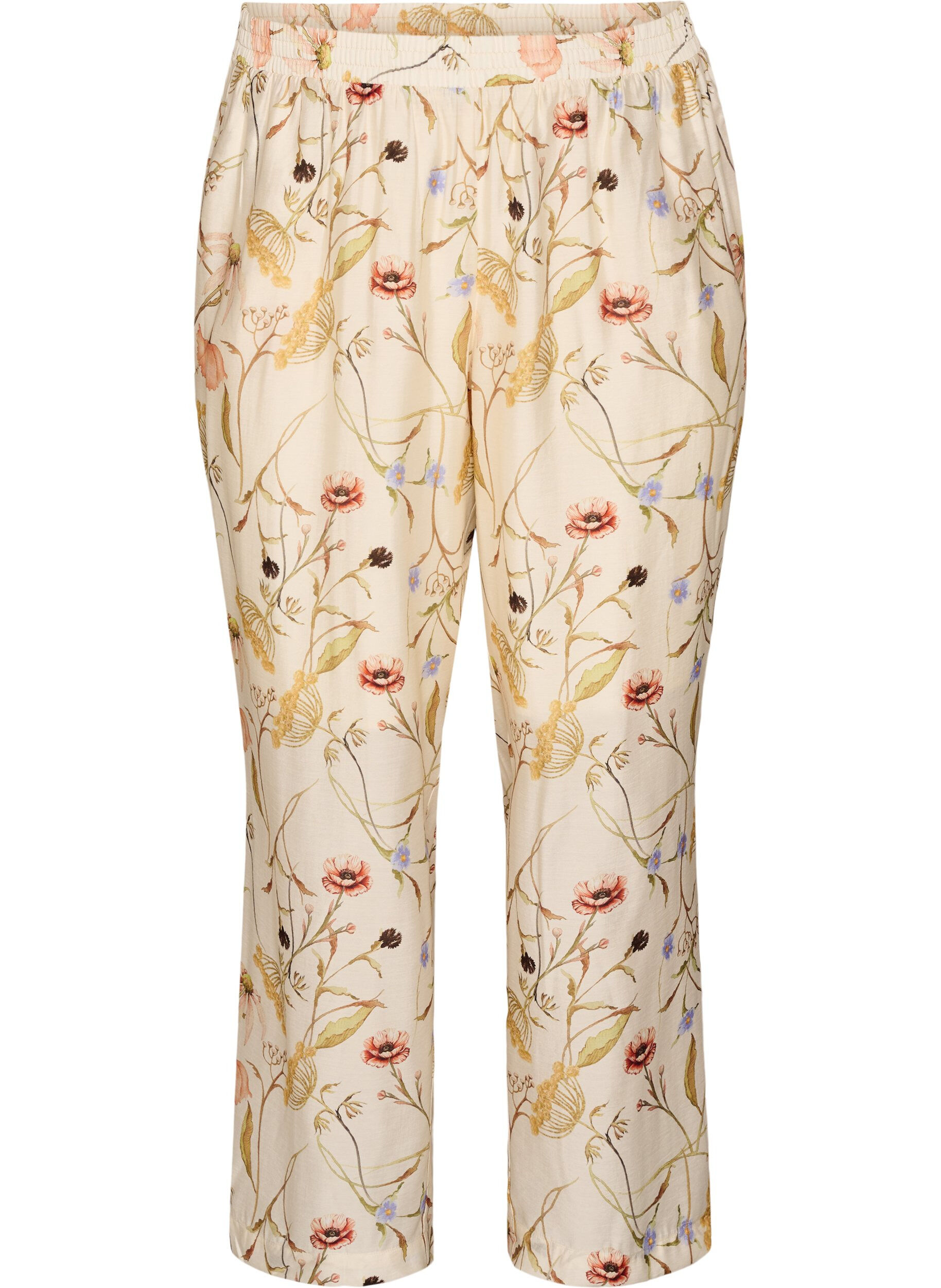 ZizziHoch taillierte Hose aus Viskose mit Blumenmuster, Beige, Packshot image number 0