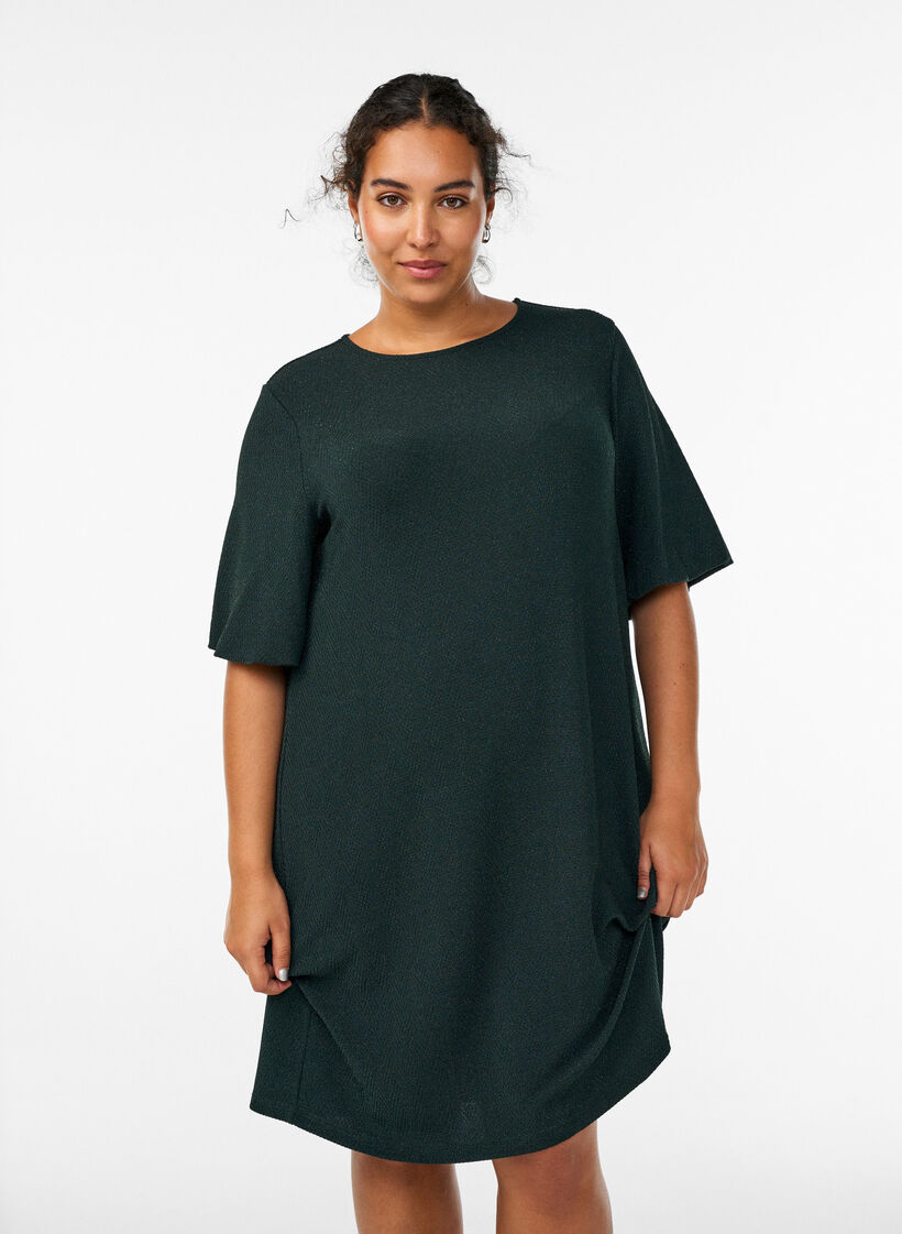 Kurzes Kleid mit Glitzermuster, Grün, Model image number 0