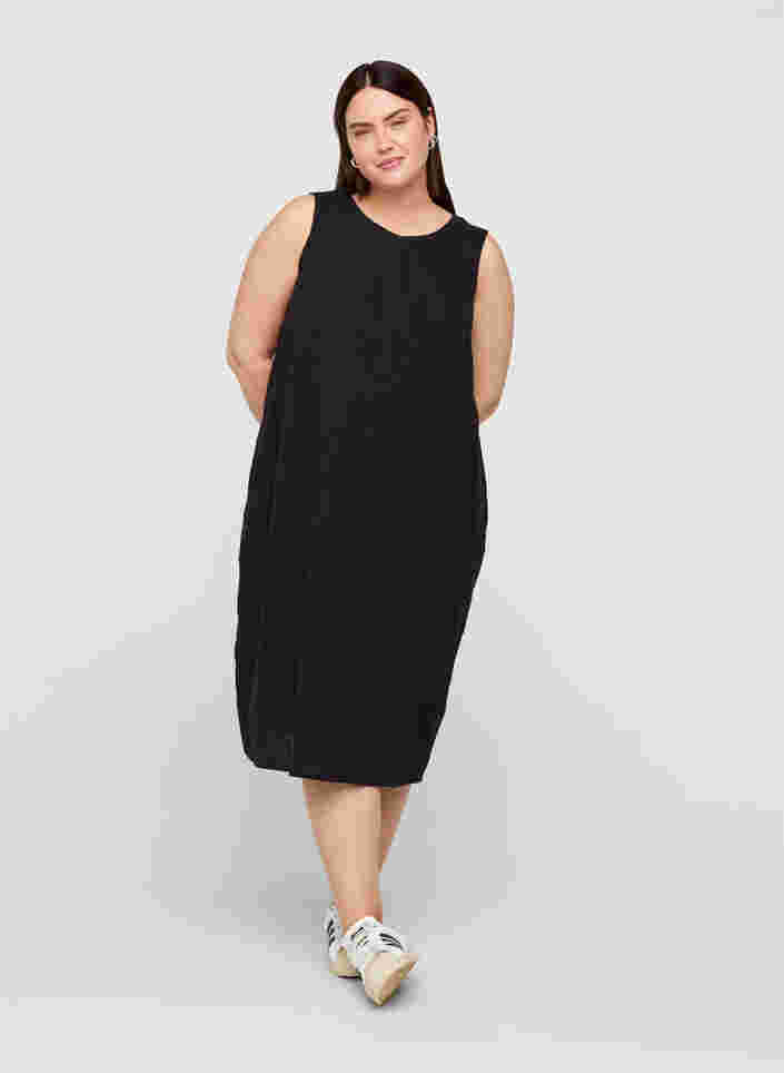 Ärmelloses Kleid aus Baumwolle, Black, Model image number 0