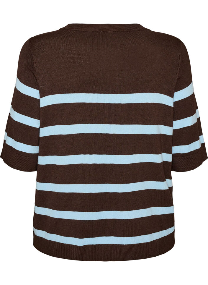 Gestreiftes Stricktop mit kurzen &Auml;rmeln, Braun, Packshot image number 1