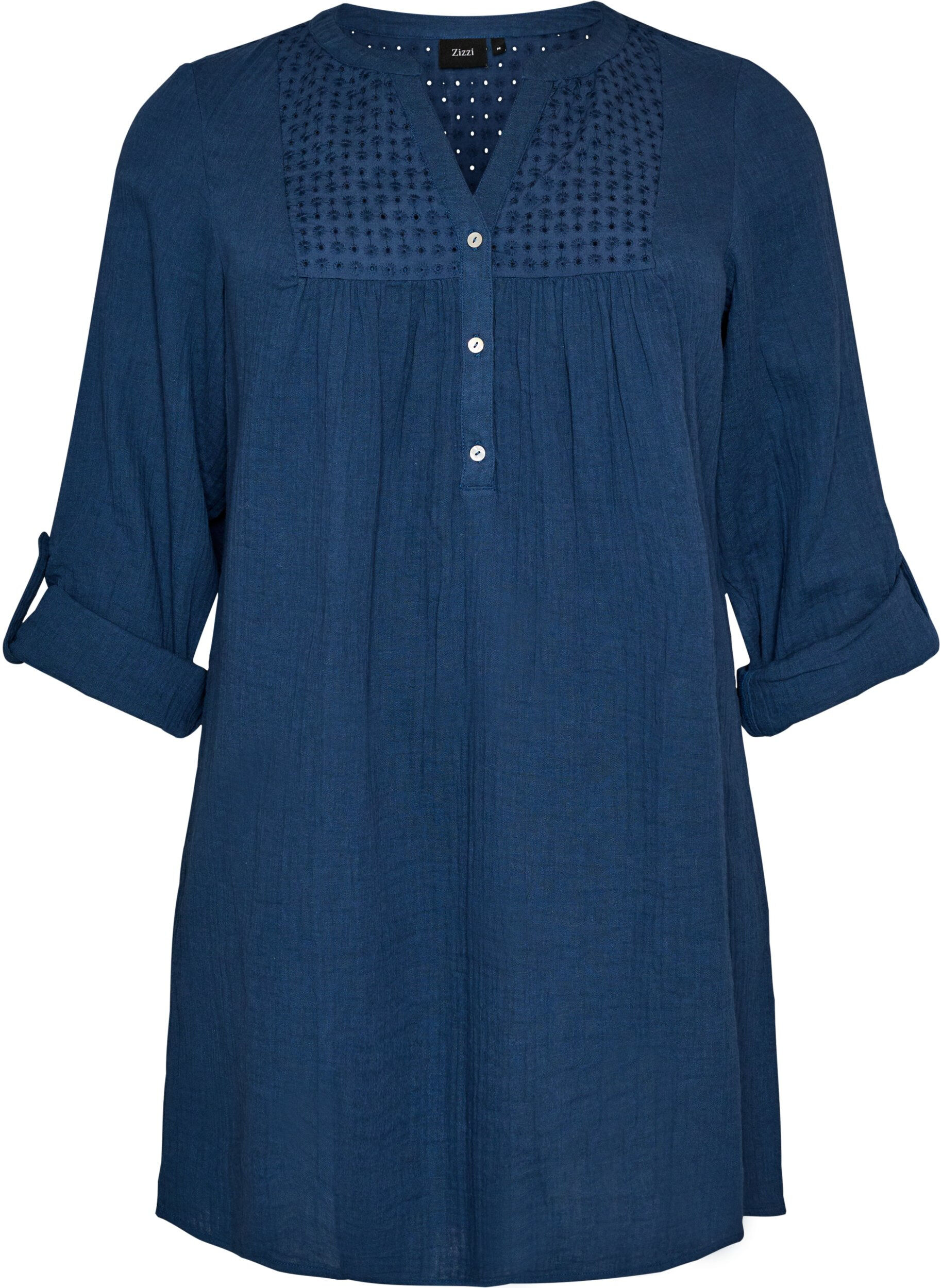 ZizziTunika aus Baumwollmusselin mit Broderie Anglaise, Blau, Packshot image number 0