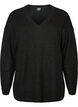 Lange Rippstrickbluse mit V-Ausschnitt, Schwarz, Packshot image number 0