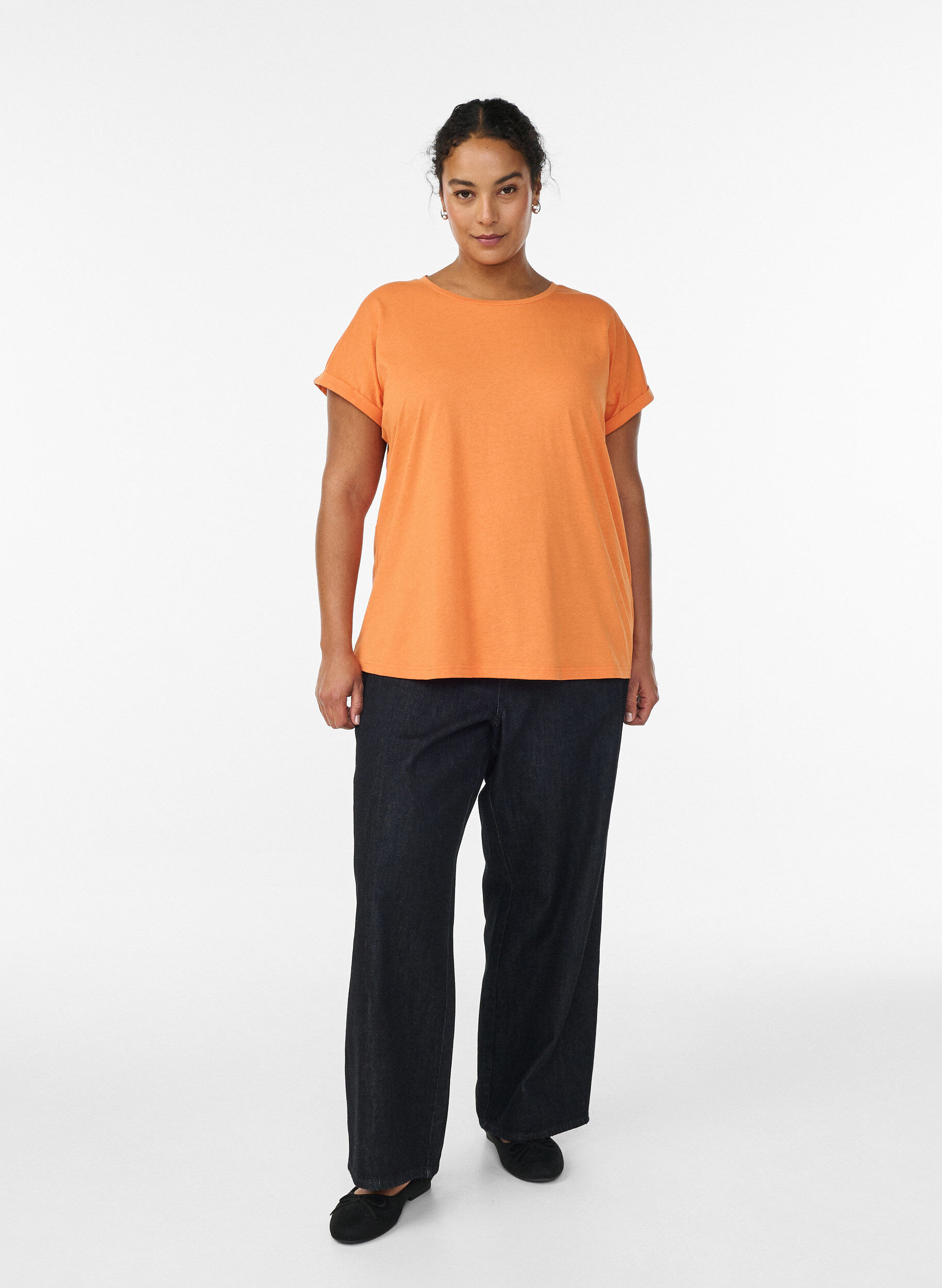 Zizzi Kurz&auml;rmeliges T-Shirt aus einer Baumwollmischung, Orange, Model image number 1