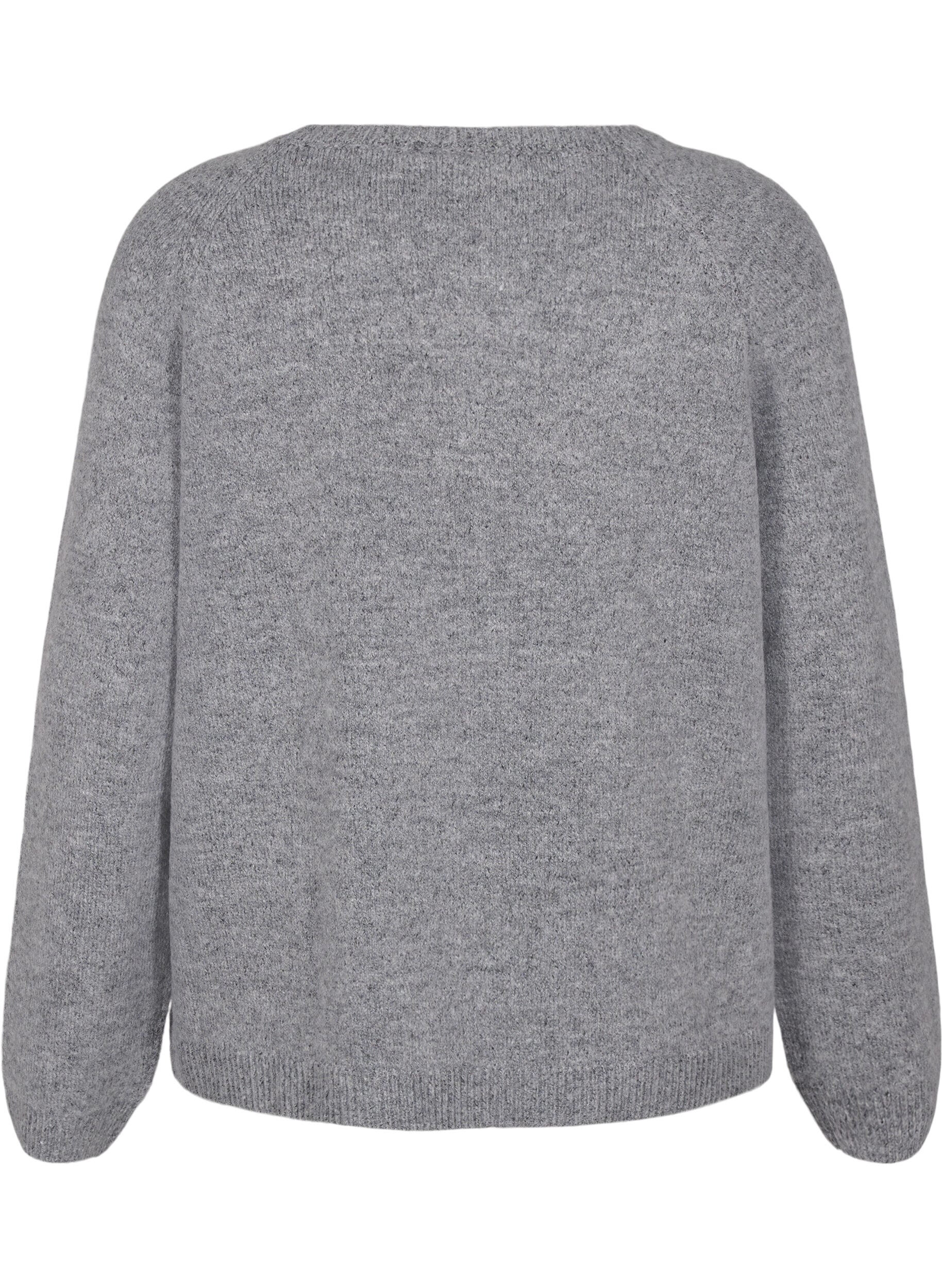 Zizzi Locker sitzende Strickbluse mit Rundhalsausschnitt, Medium Grey Melange, Packshot image number 1