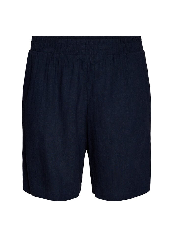 Hoch taillierte Shorts aus Leinen und Viskose, Blau, Packshot image number 0