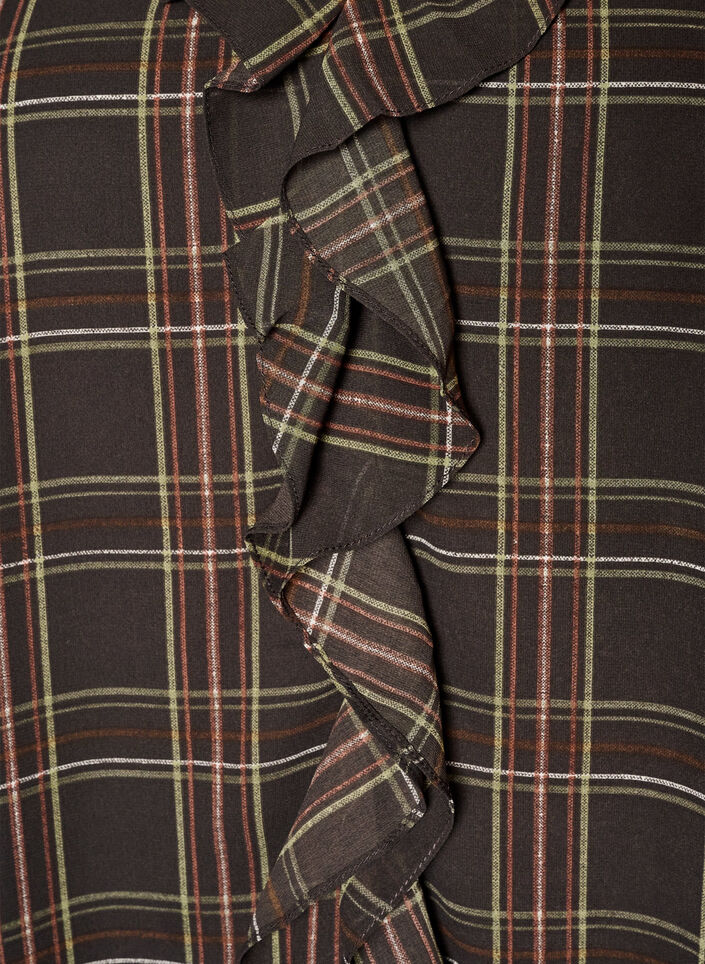 Bluse mit Karomuster und R&uuml;schendetails, Gr&uuml;n, Packshot image number 2