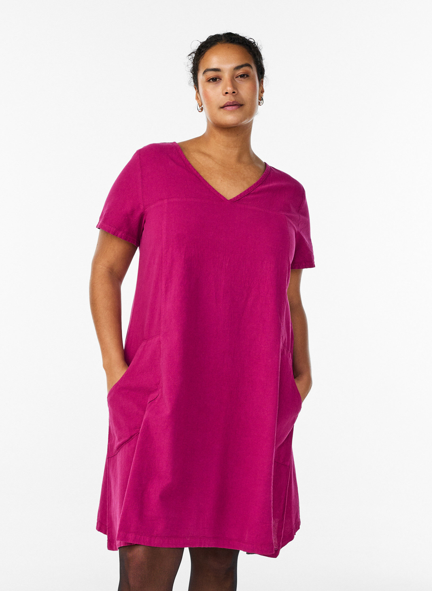 Zizzi Kurzarm Kleid aus Baumwolle, Rot, Model image number 0