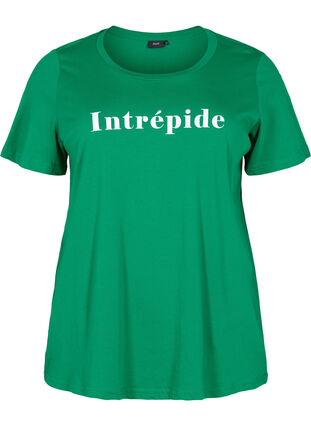 Kurzärmeliges Baumwoll-T-Shirt mit Textdruck, Jolly Green, Packshot image number 0