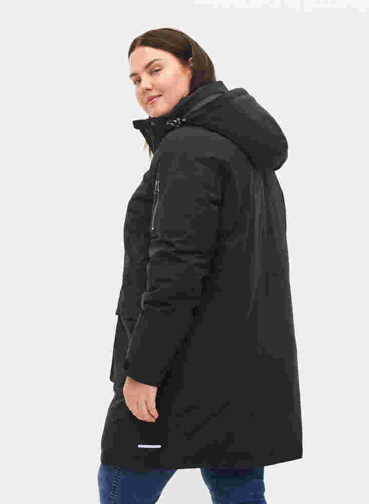Winterjacke mit abnehmbarer Kapuze und Taschen, Black, Model