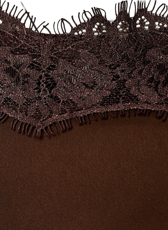 Langes Top aus Satin mit Spitzen, Braun, Packshot image number 2