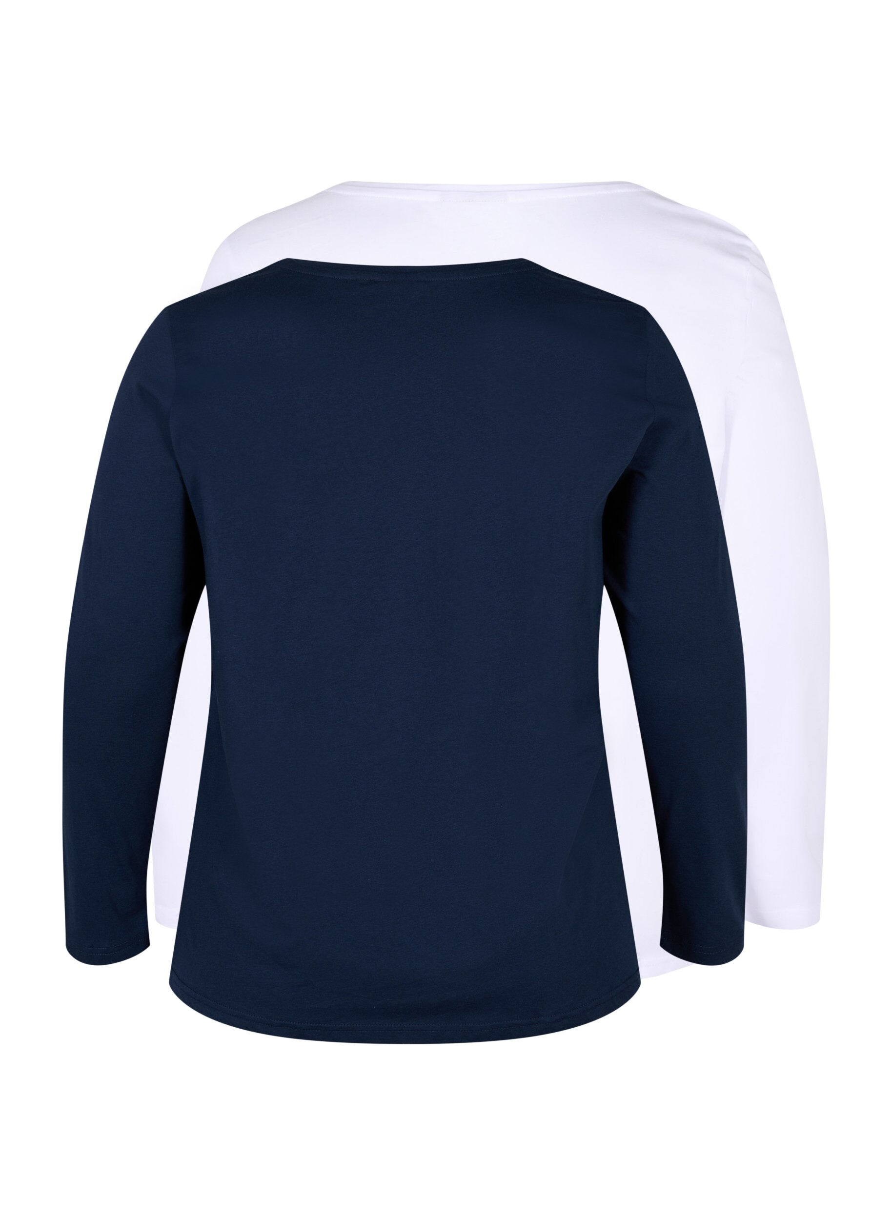 Zizzi 2er-Pack Basic-Bluse aus Baumwolle, Navy B/B White, Packshot image number 1