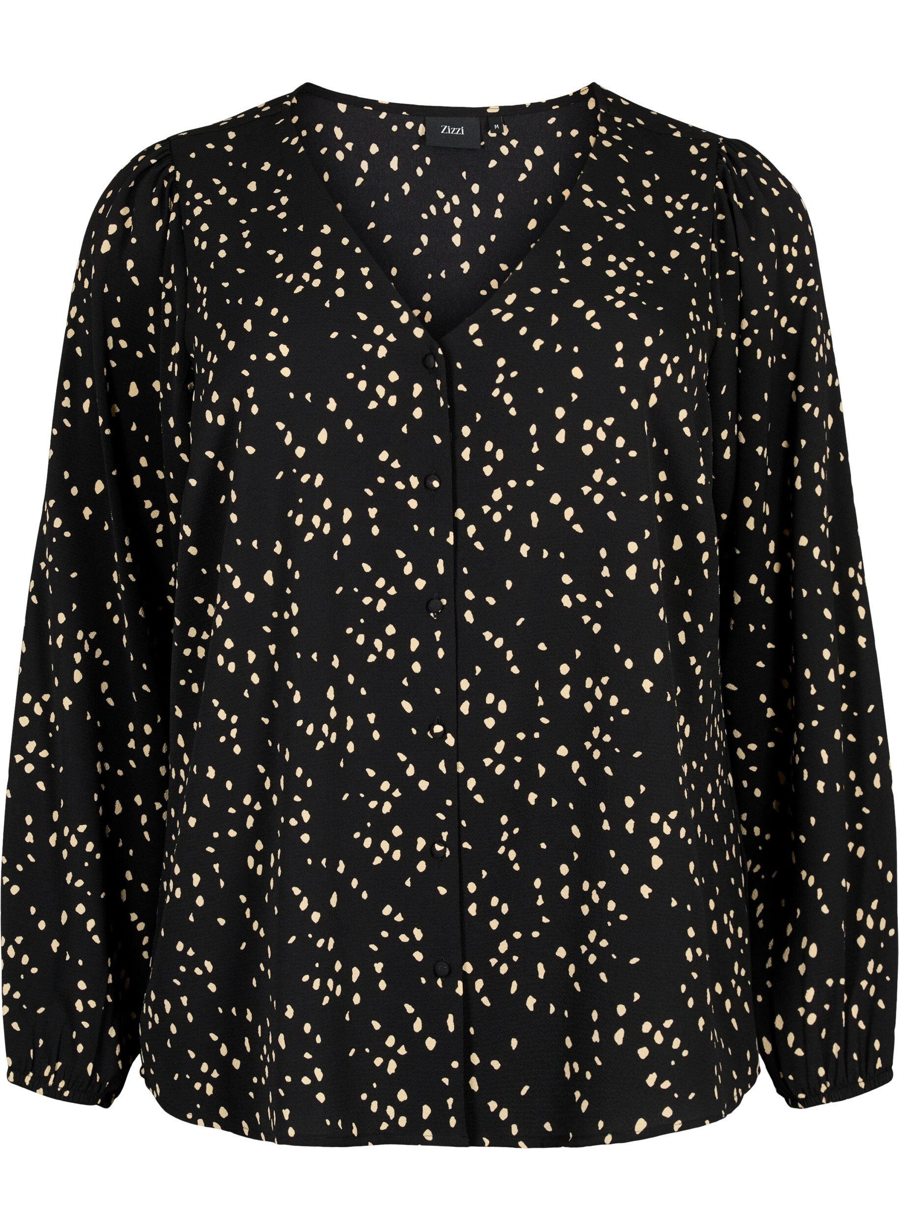 Zizzi  Hemdbluse mit V-Ausschnitt und Aufdruck, Black Dot AOP, Packshot image number 0