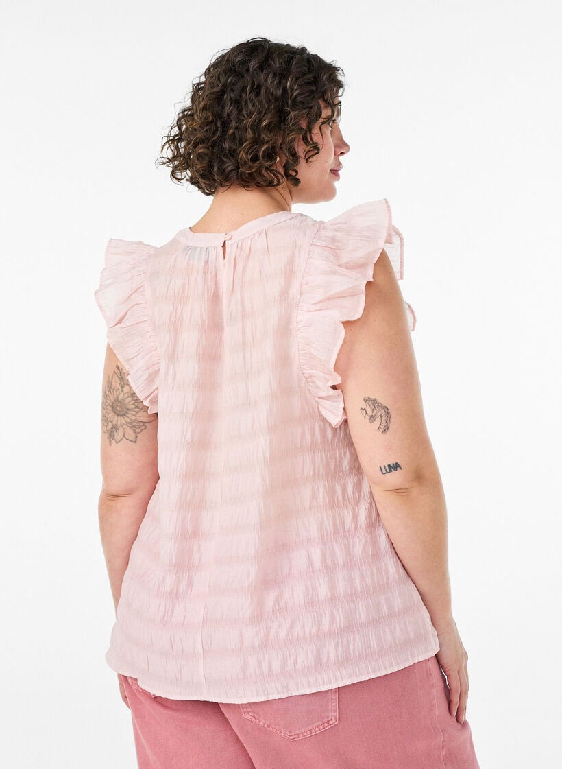 &Auml;rmellose Bluse mit Struktur und R&uuml;schen, Rot, Model image number 2