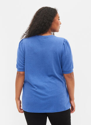 Bluse mit kurzen Puffärmeln, Dazzling Blue Mel., Model image number 1