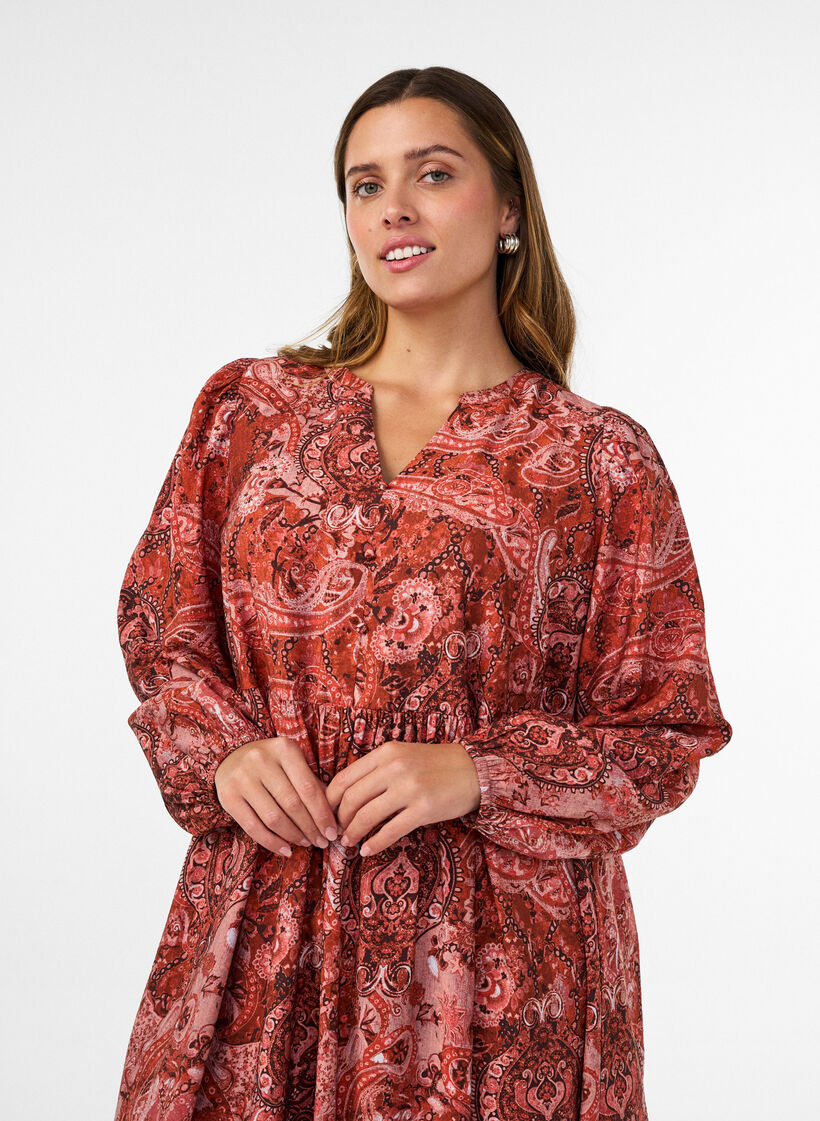 Midi-Kleid aus Viskose mit Paisleymuster, Orange, Model image number 2
