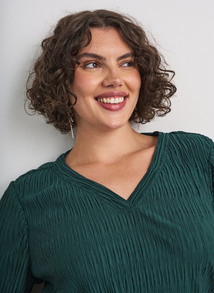 Bluse mit welliger Struktur und Ballonform, Gr&uuml;n, Model image number 3