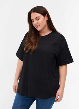 Kurzarm T-Shirt aus Baumwolle, Black, Model image number 0