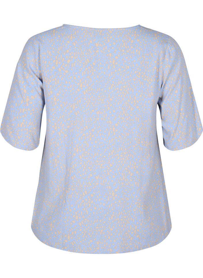 Bluse aus Viskose mit V-Ausschnitt und Aufdruck, Blau, Packshot image number 1