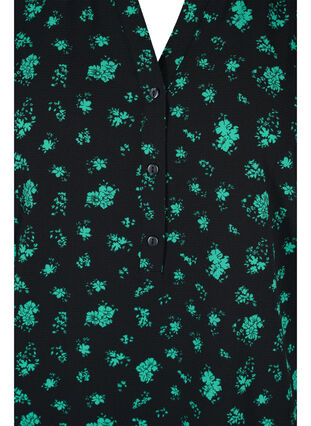 Bluse mit kurzen Ärmeln und V-Ausschnitt, Green Flower AOP, Packshot image number 2