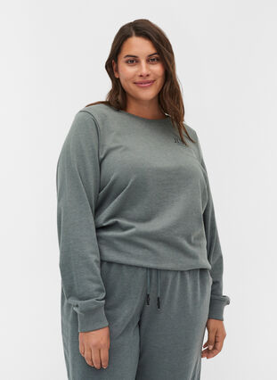 Meliertes Sweatshirt aus Baumwollmischung, Balsam Green Mel, Model image number 0